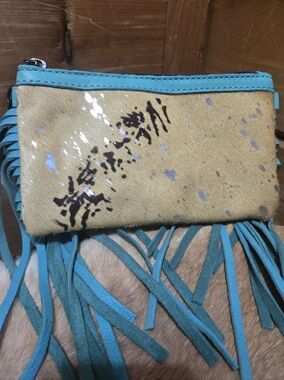 American Darling Genuine Leather Turquiose & Fringe Crossbody Bag NWT